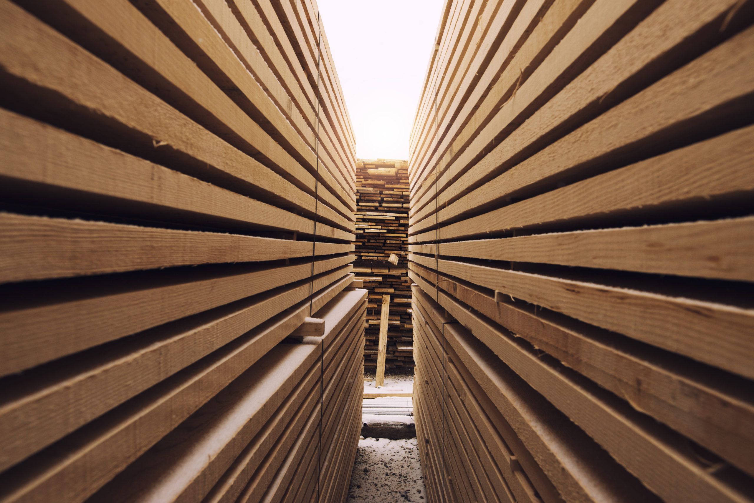 stack wooden planks sawmill lumber yard scaled