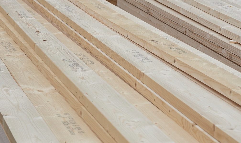 Timber stacked for use in the Nuneaton Roof Truss factory